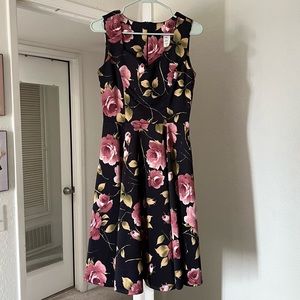 ModCloth, fit and flare, floral/navy, sweetheart fit